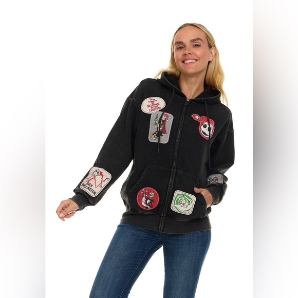 Women’s Black The Nightmare Before Christmas Full Zip Hoodie w/character Patches - Picture 8 of 9